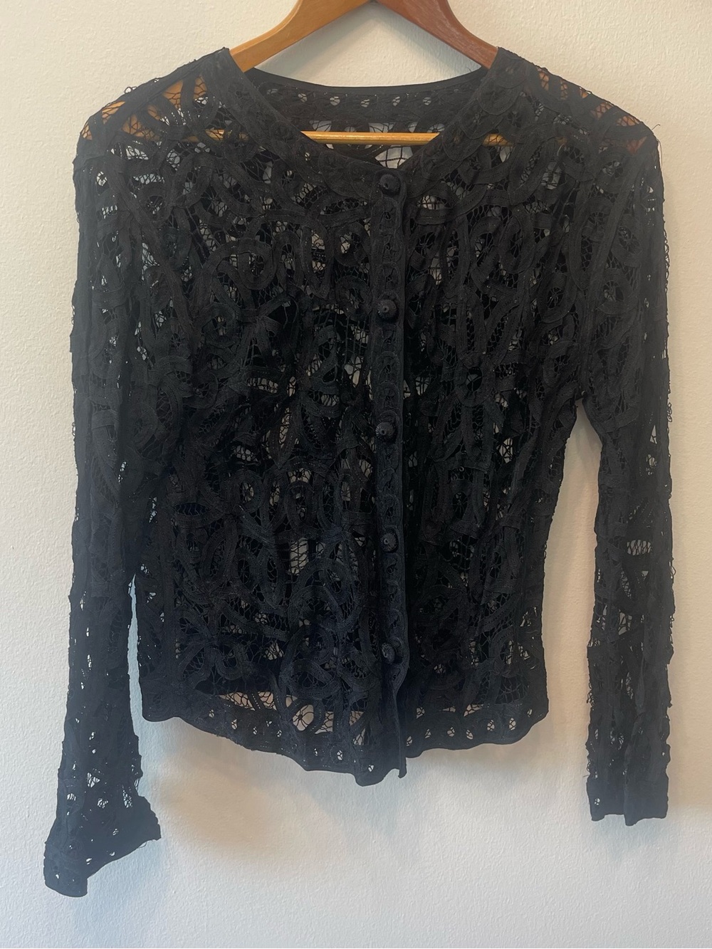 90s Witchy Whimsygoth black lace Button down top XS/S Lace
